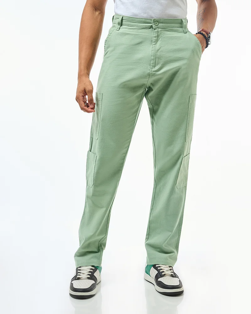 بيواكوف Men's Green Cargo Linen Pants
